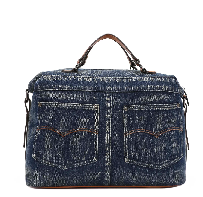 BUTTER-FLOWER DENIM BOSTON BAG