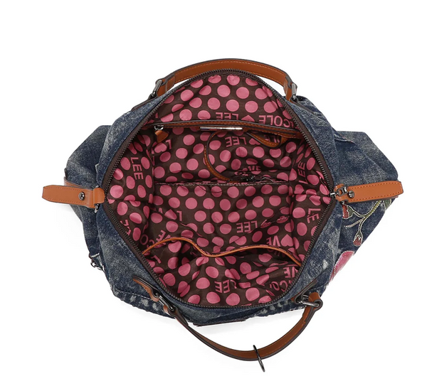 BUTTER-FLOWER DENIM BOSTON BAG