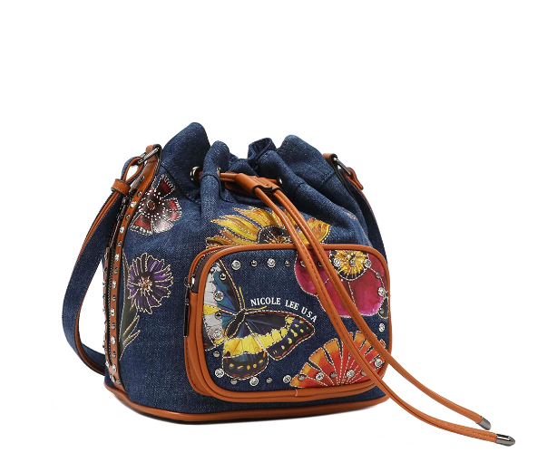 BUTTER-FLOWER DENIM BUCKET BAG