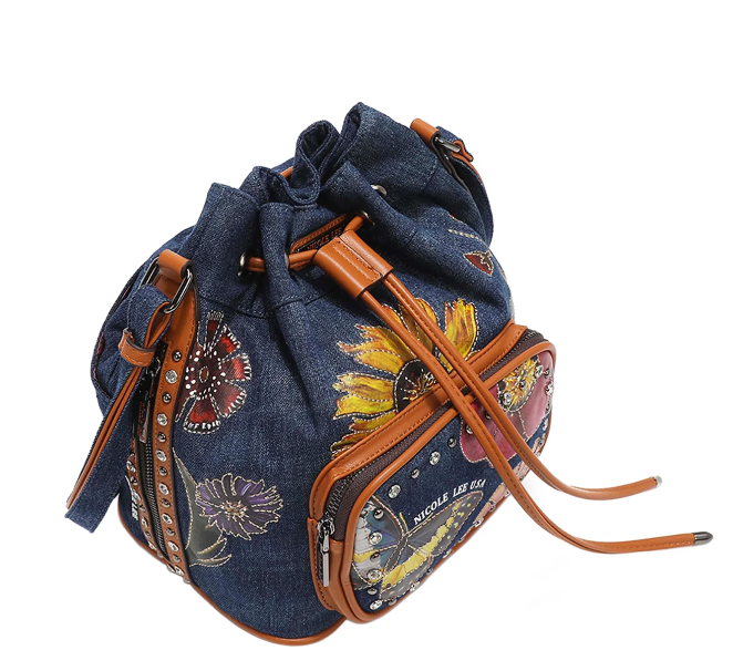 BUTTER-FLOWER DENIM BUCKET BAG