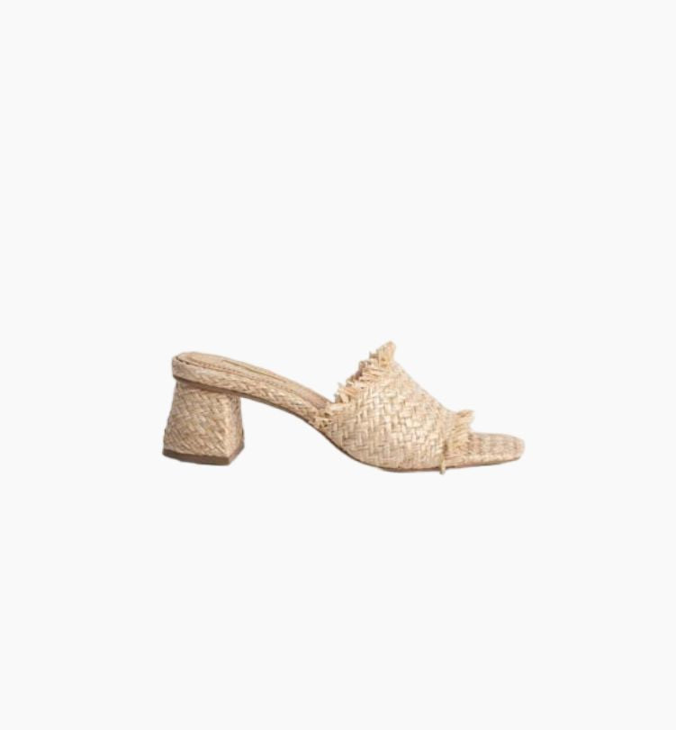 CALYPSO straw heel mules