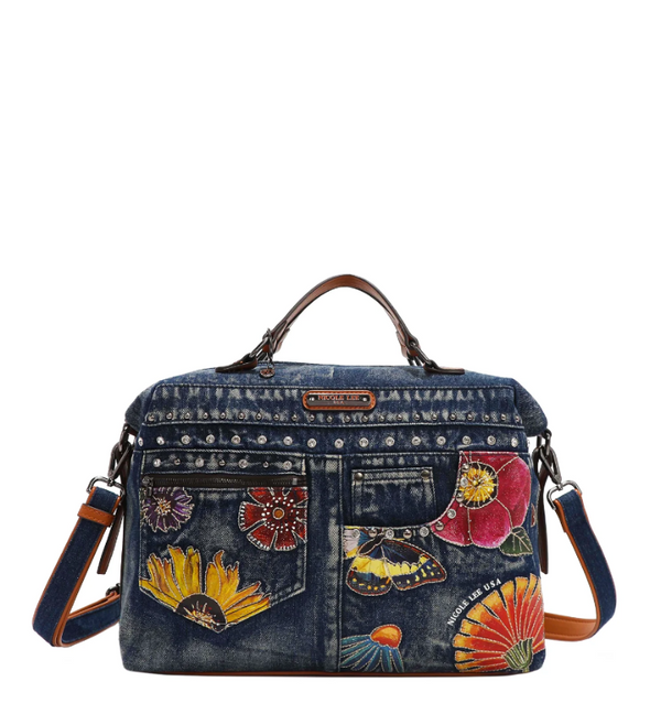 BUTTER-FLOWER DENIM BOSTON BAG