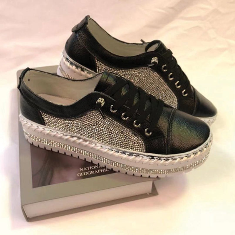 SHANI Crystal Leather Lace-Up Sneakers