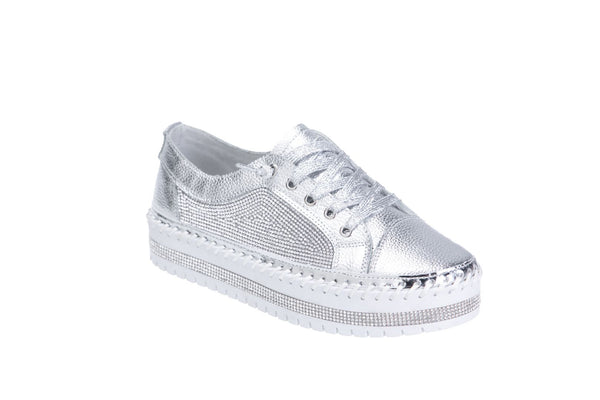 SHANI Crystal Leather Lace-Up Sneakers